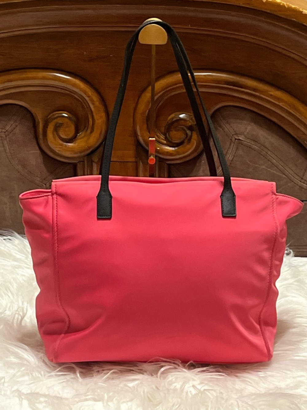 kate spade Hot Pink nylon with Black  leather Handles tote bag - Picture 3 of 16